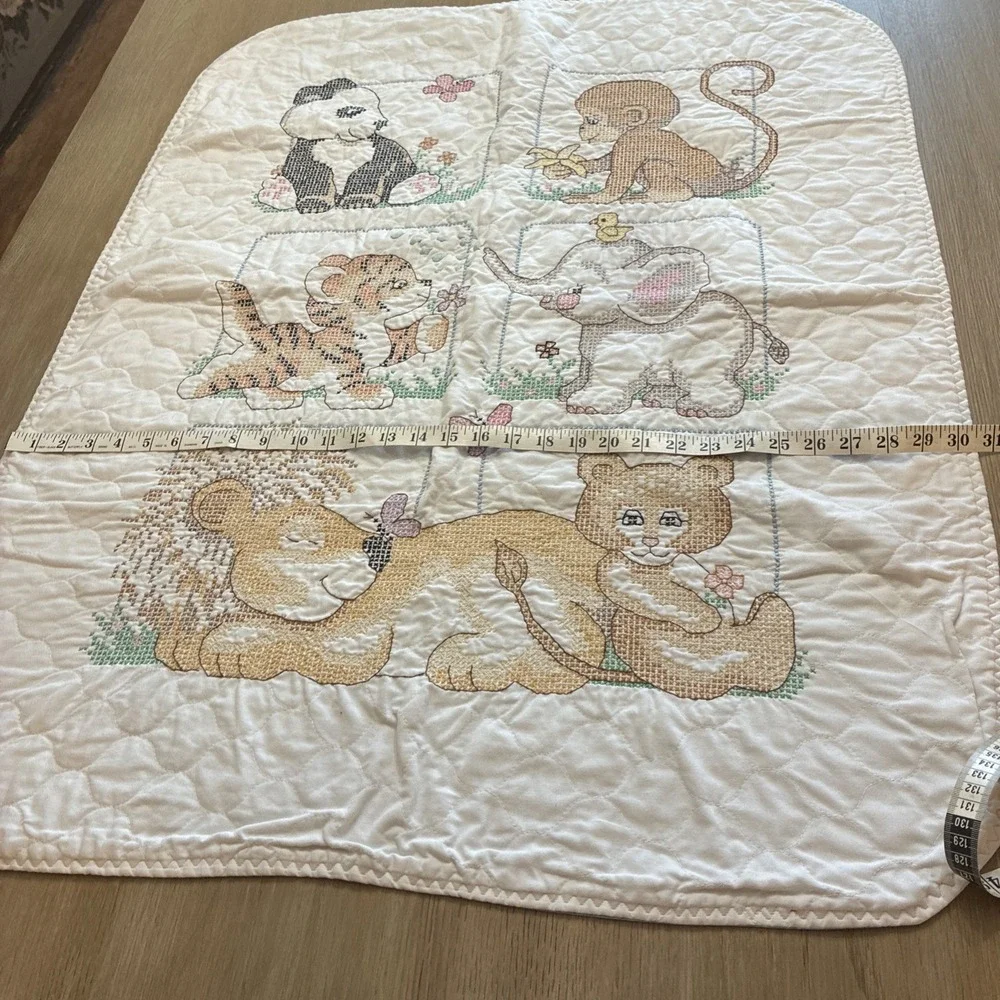 Cross Stitch Baby Quilt Baby Jungle Animals- Handmade 30.5